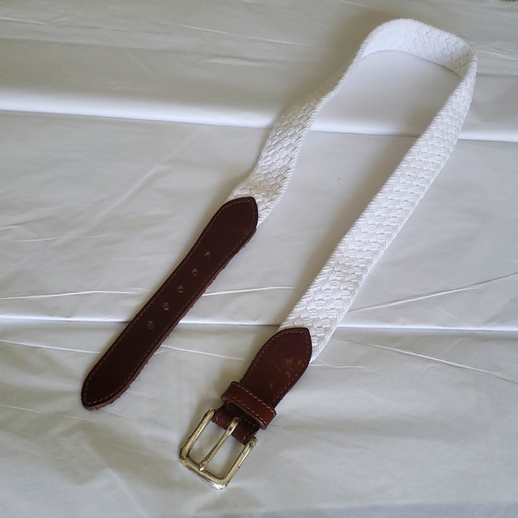 Eddie Bauer Accessories - Eddie Bauer NEW Woven/Leather Trim BELT White NWOT White Brown Women's M